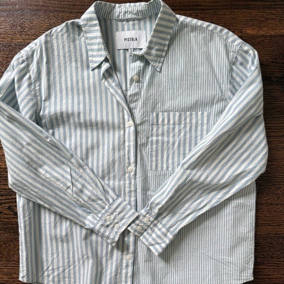 pistola Tops - Pistola Striped Button-Down in Sky Blue — Size Small
